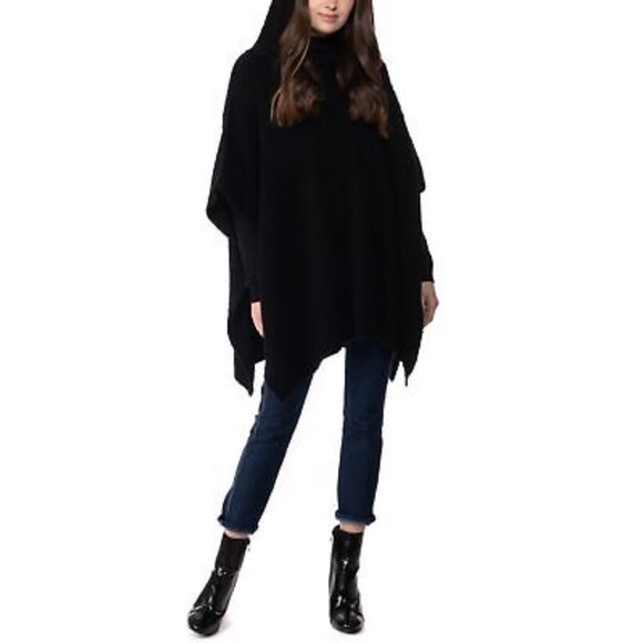 Charter Club NWT Hooded Knit Poncho Pull On Super Soft Solid Black One Size New - Picture 12 of 12